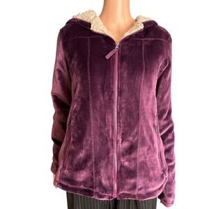 Weatherproof Full Zip Hooded Velour Jacket Soft Sherpa Lining Zip Pockets XL